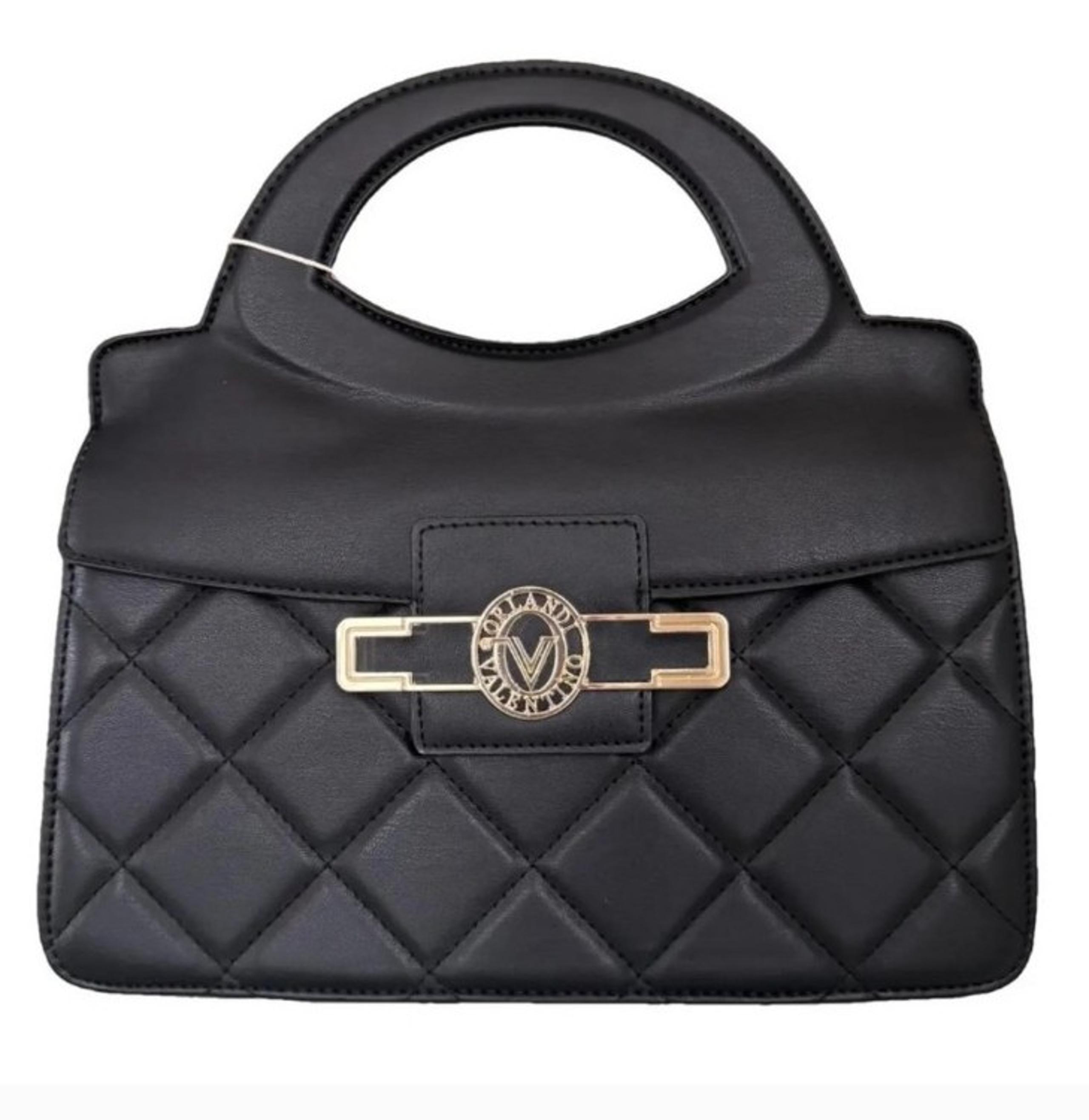 Valentino Orlandi Purse Vegan Leather Black Handbag Crossbody Quilted MSRP $179
