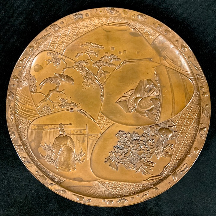 Antique Late 19th C. Japanese Meiji Period Signed Bronze Relief Wall Plaque