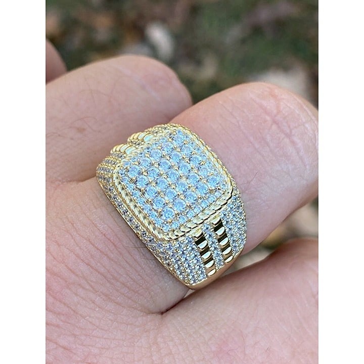 1 Men's Real 14k Gold Plated 925 Sterling Silver Ring Real Cluster Pinky Size 10