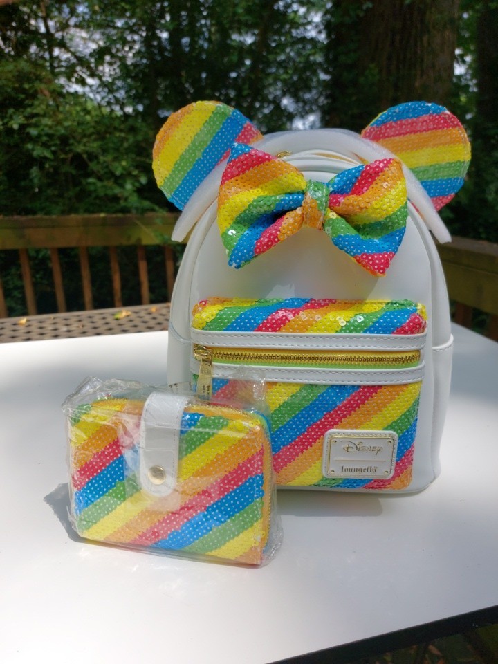Disney Rainbow Sequined Loungefly Backpack, 2pc Set And Wallet. NWT