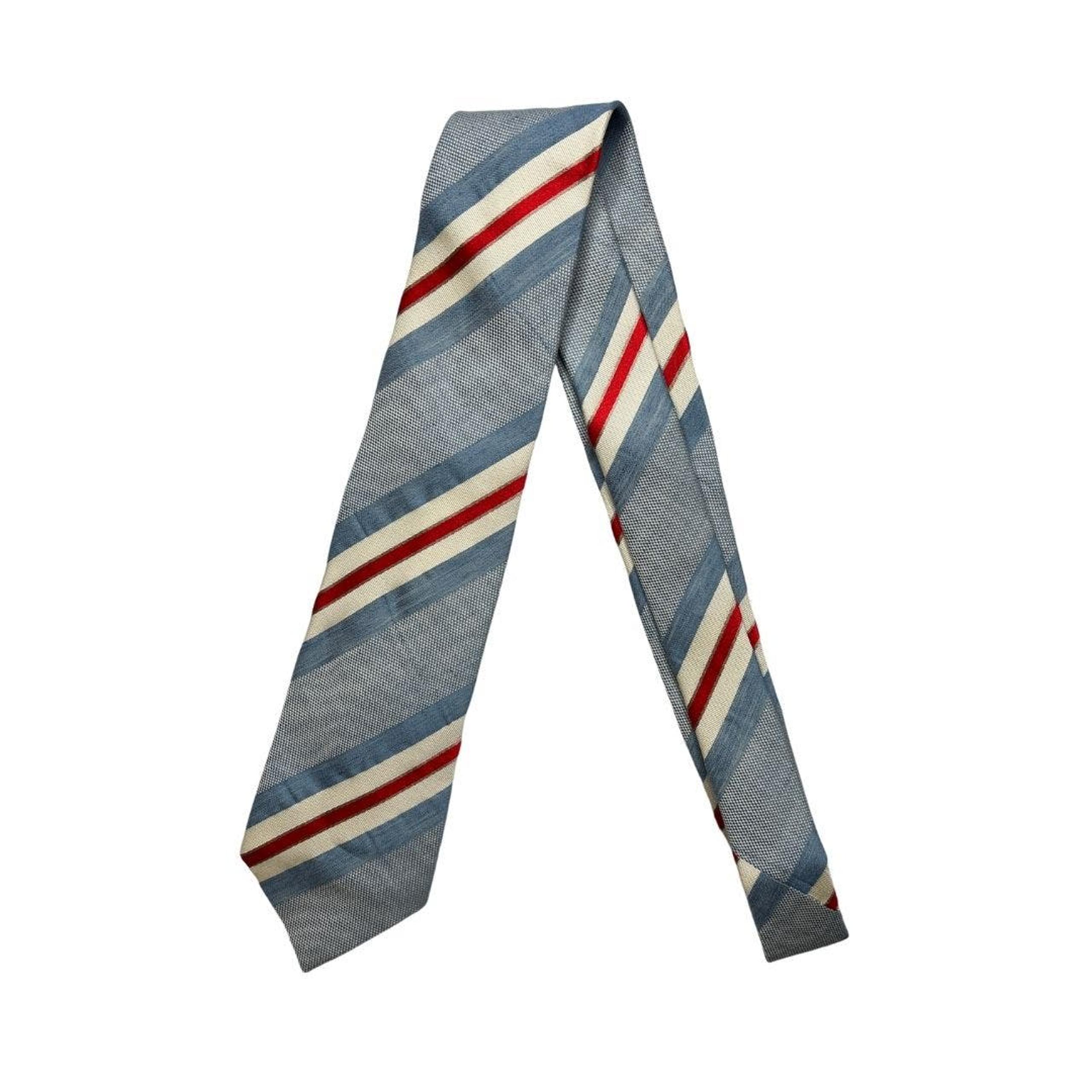 5-98 CHANEL Tie Striped Cotton Linen Silk Blue Red White