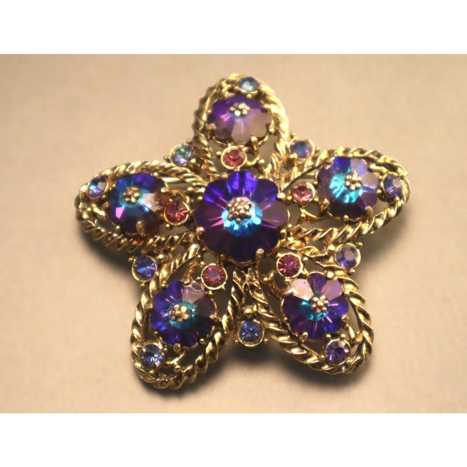 Weiss Margarita Rhinestone Brooch Purple Pink Blue