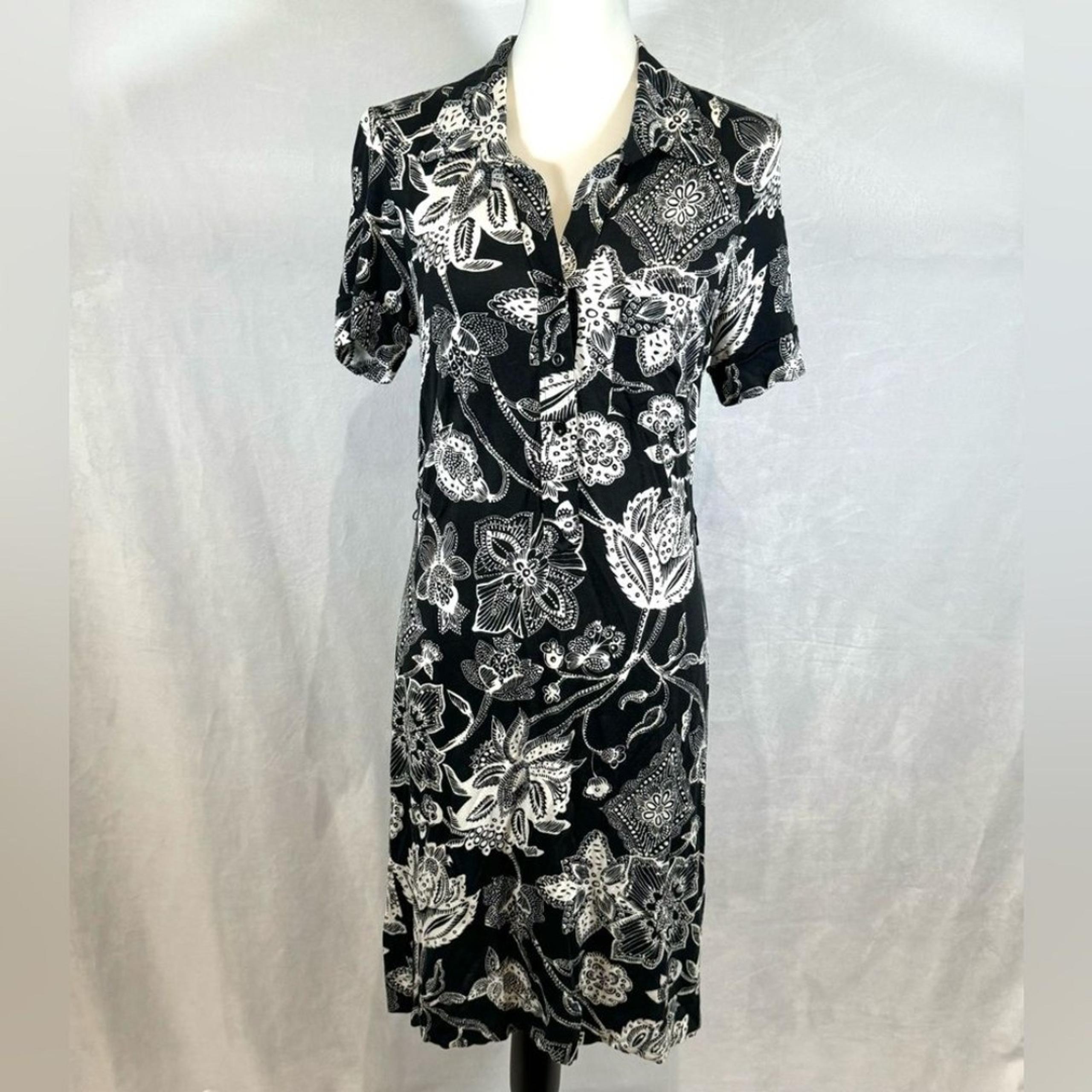 Karen Kane black and white print midi shirt dress size small