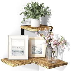 New 2-Tier Rustic Wood Wall Mounted Corner Shelf for Bedroom Storage or Decor