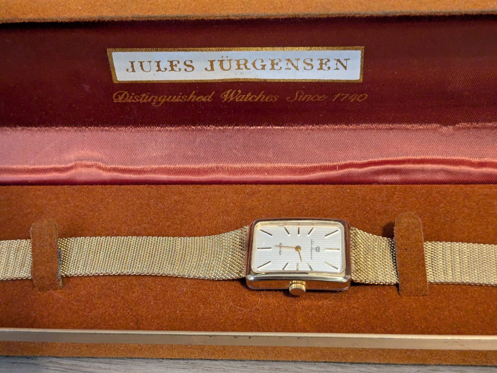 Vintage Jules Jurgensen Tapestry Dial Men's Mechanical Wristwatch Swiss in Box