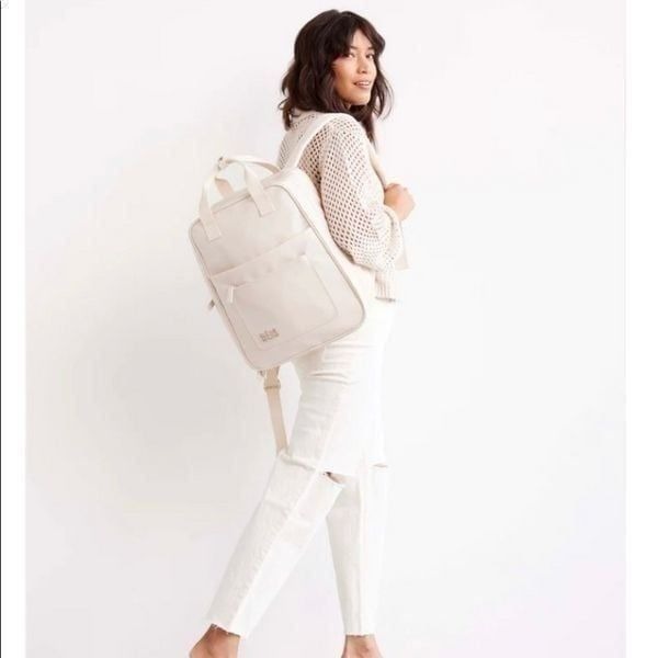 NWT BEIS The Expandable Backpack - Recycled Collection in BEIGE