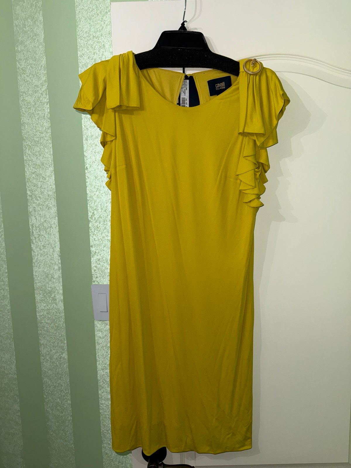 Roberto Cavalli Yellow Mini Dress with Ruffle Sleeves