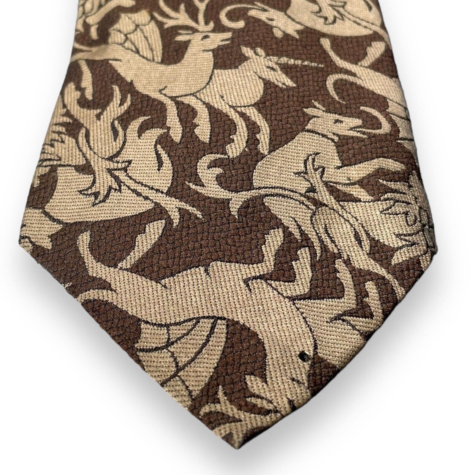 Vintage John Blair Brown Tie Knit Woven Fantasy Creature Novelty Pattern Necktie