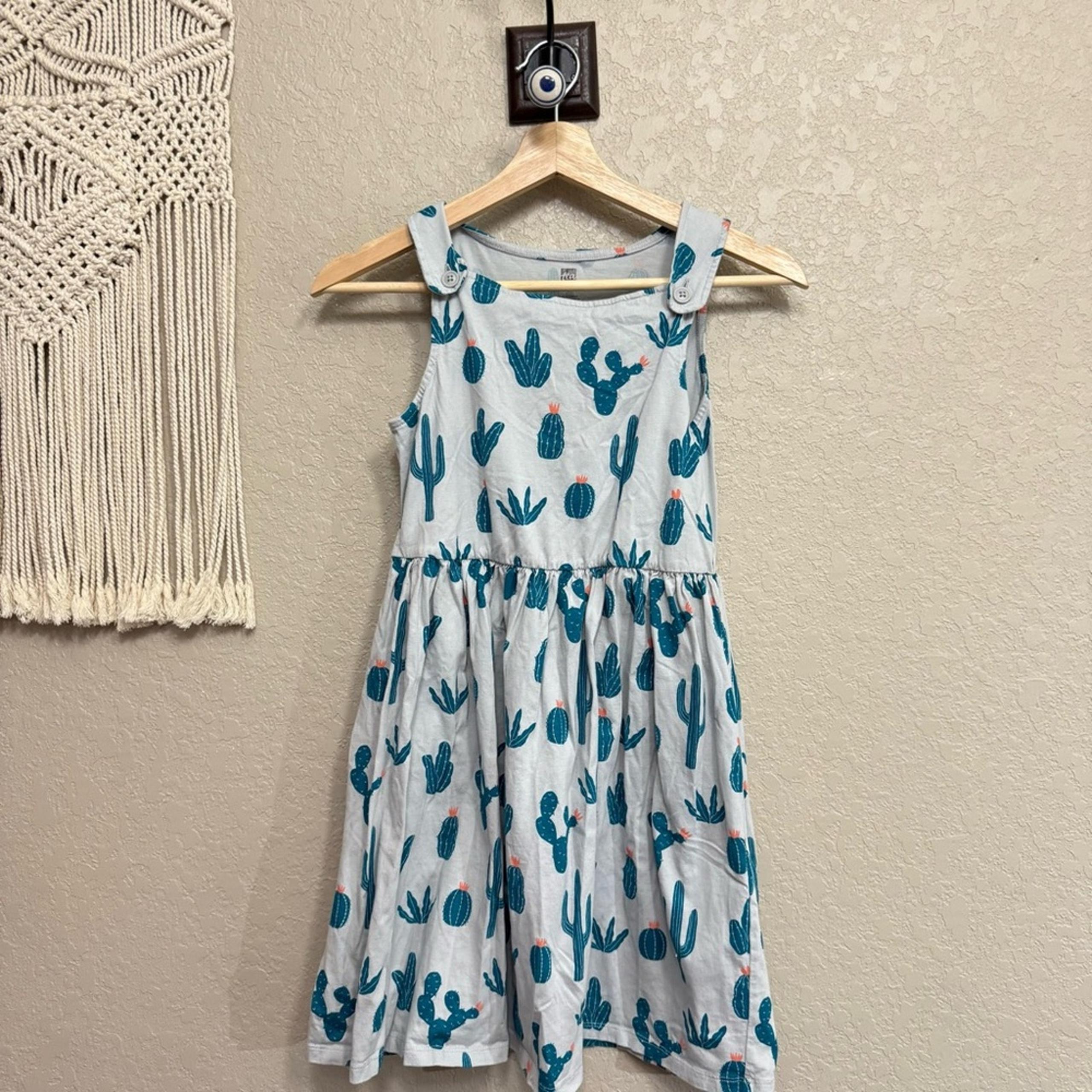 Tea Collection Cactus Dress girl size 12 sun dress summer teal grey
