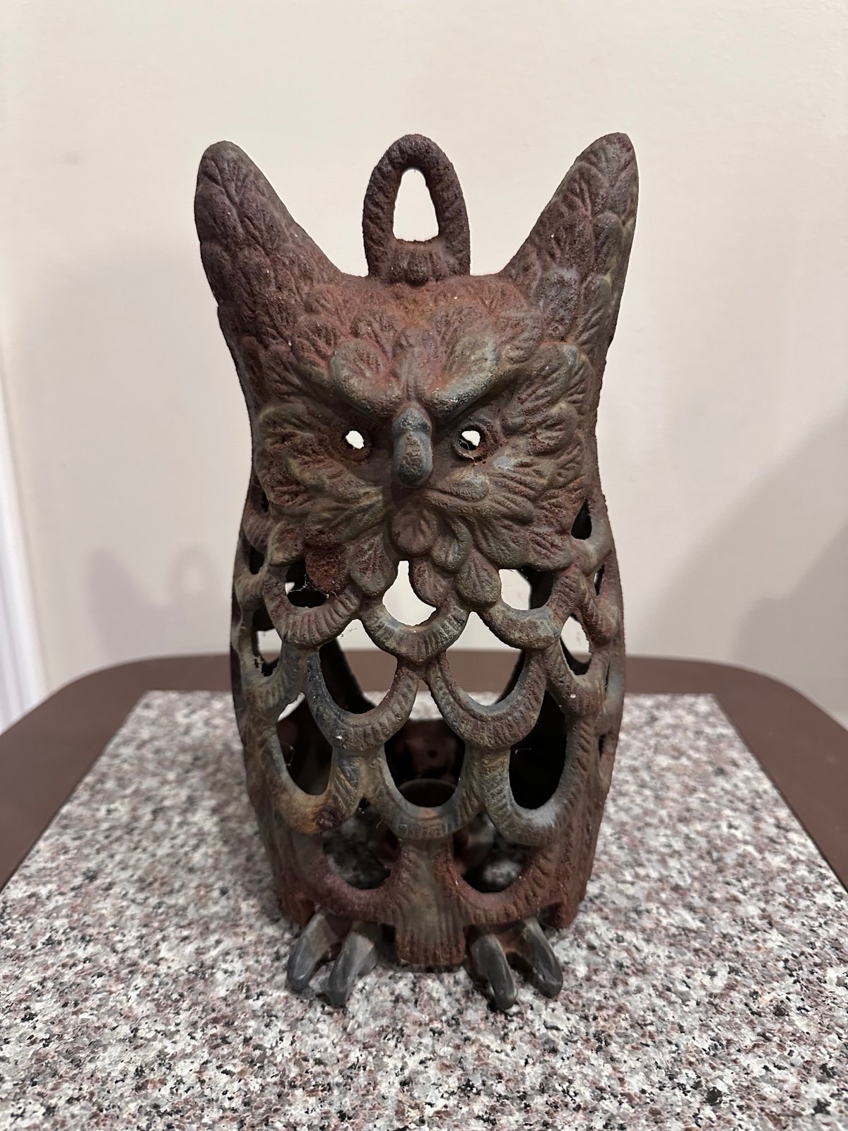 Vintage Japanese Cast Iron Owl Lantern 10 Tall, Holds Candle Inside