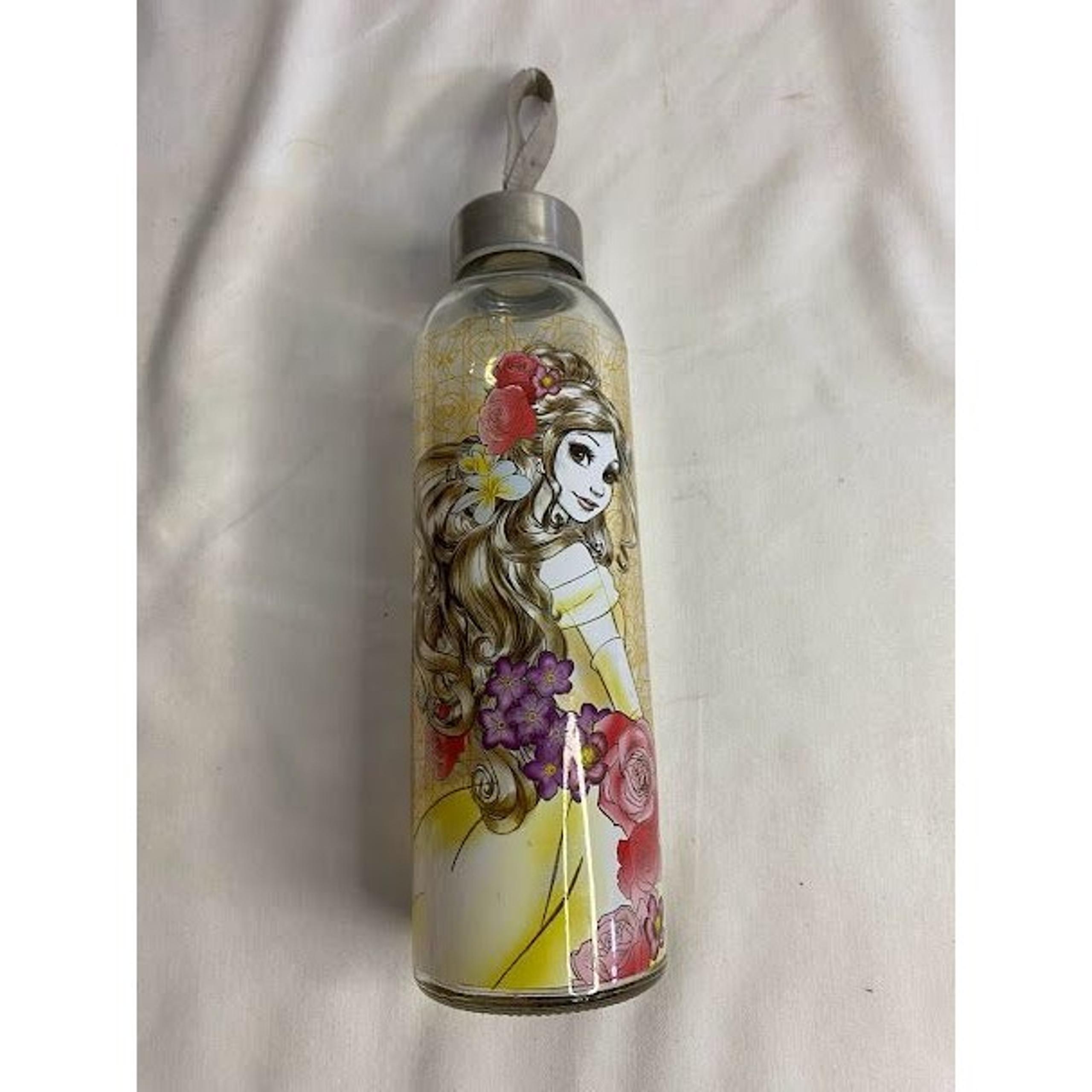 Disney Belle Glass Water bottle 17.5oz Twist Off Cap.