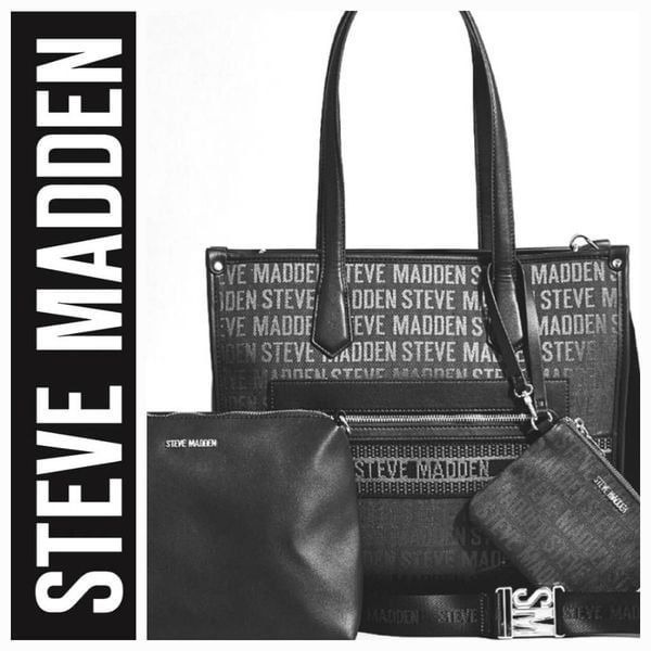 Steve Madden BSandra Logo Repeat Jacquard Tote Bag- Black