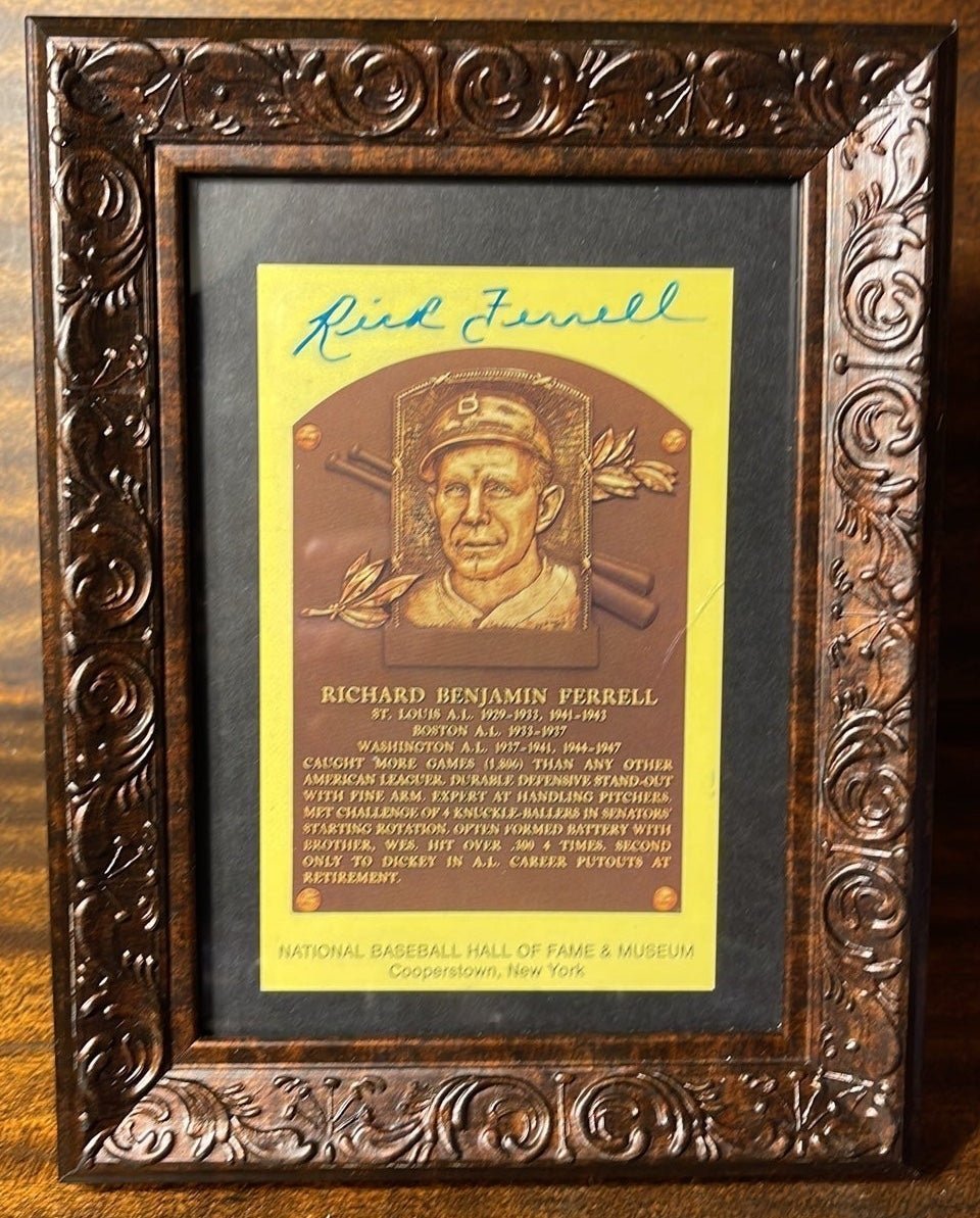 RICK FERRELL SIGNED BASEBALL HALL OF FAME PLAQUE CARD AUTOGRAPHED SIGNATURE HOF
