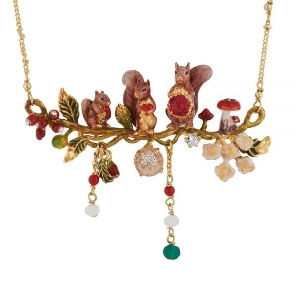 Les Nereides Squirrel Family On Crystal Branch Necklace