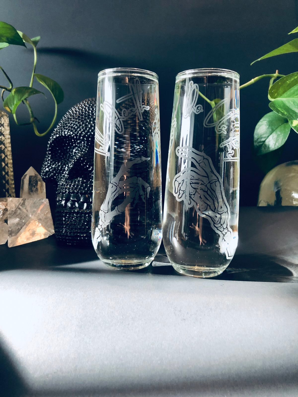 His and Hers Till Death Do Us Part Etched Stemless Champagne Glasses