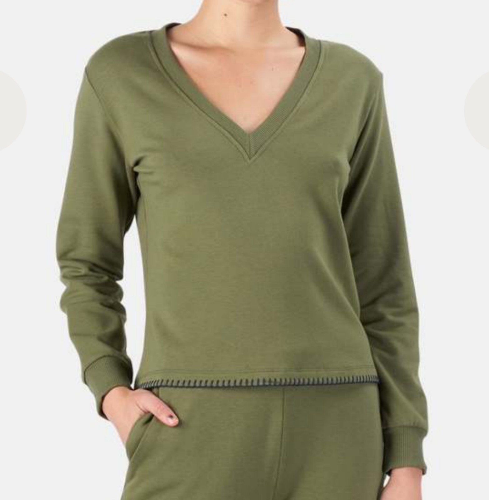 L'Agence Helena V-Neck Sweatshirt Olive Womens Size XS