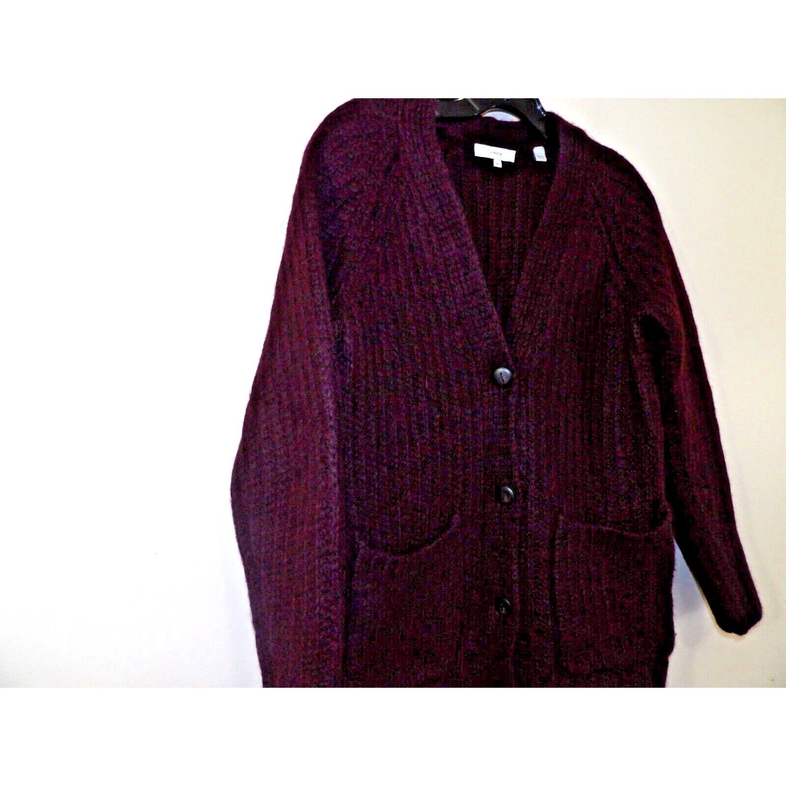 Vince Burgundy Alpaca Blend Ribbed Pocket Cardigan Sweater Women's XS