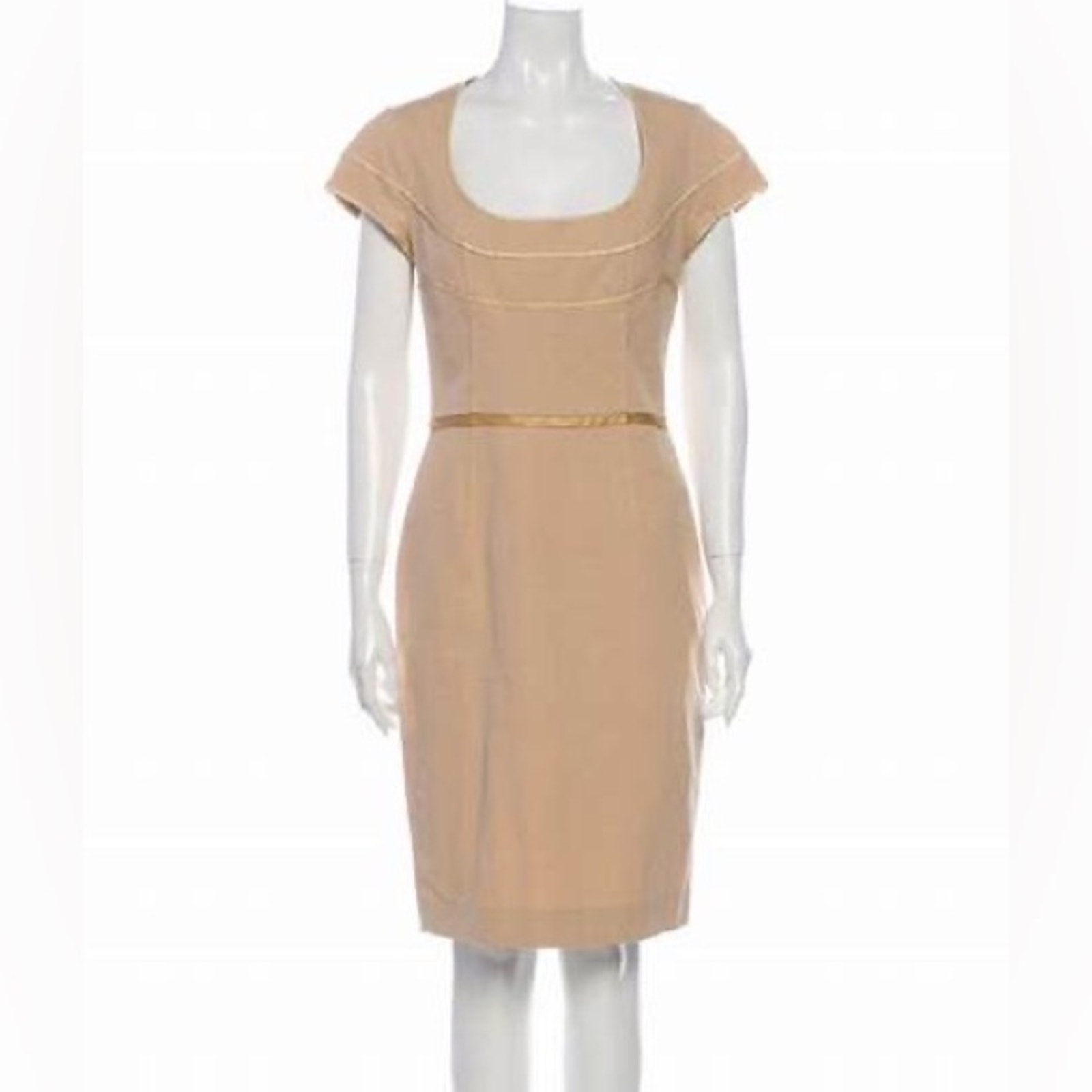 Zac Posen Khaki Tan Eclipse Cutout Short Sleeve Sheath Cocktail Dress Size 6