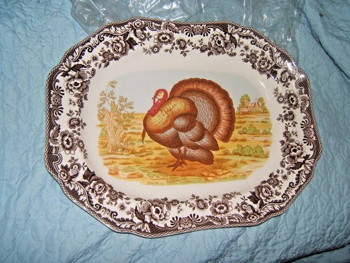 Large Spode Woodland 19 Octagonal Turkey Platter, New!