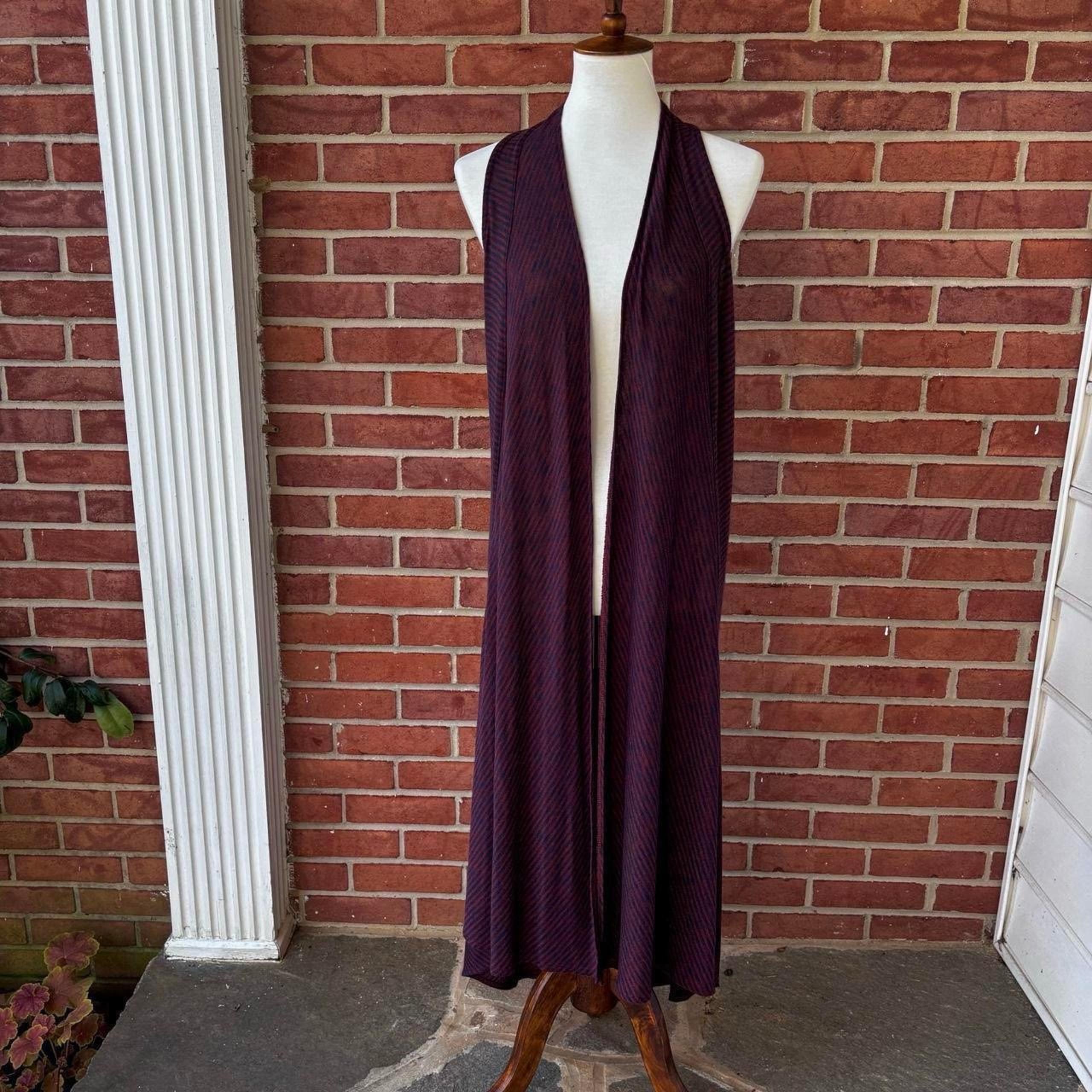 ecote Open Front Maxi Length Vest. XS/S. EUC.  Mauve/Navy Stripe. Lightweight!