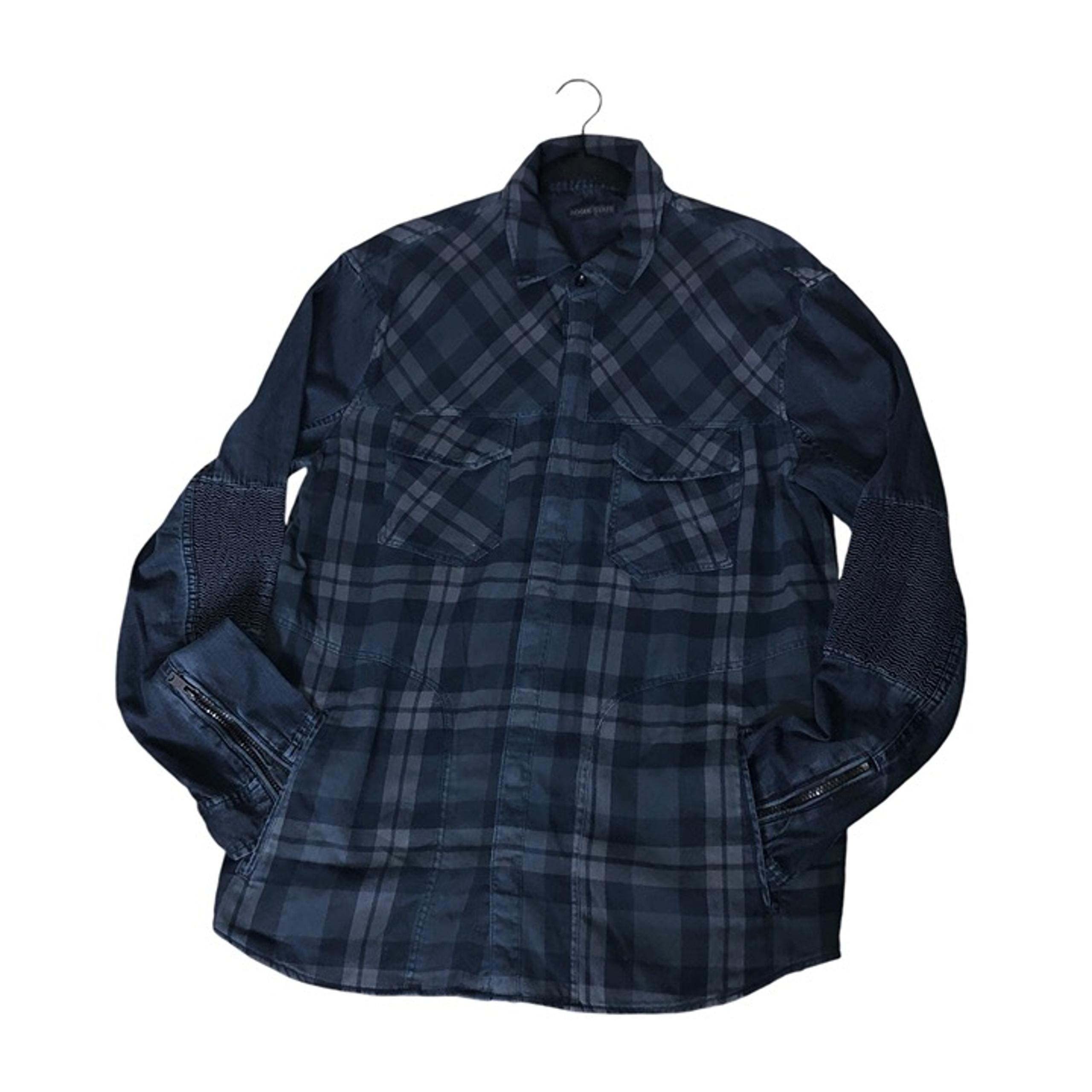 Men’s Rogue State Blue Plaid Cotton/Denim Snap Button Front Long Sleeve Shirt