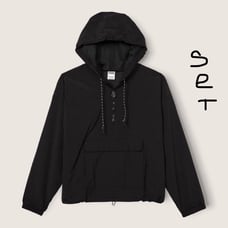 VS PINK Track Anorak & Track Campus Jogger Pant Set Black Sz L