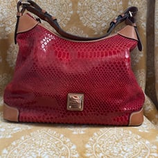 EUC Dooney and Bourke Red Suede Leather Embossed Snake Print Erica Shoulder Bag