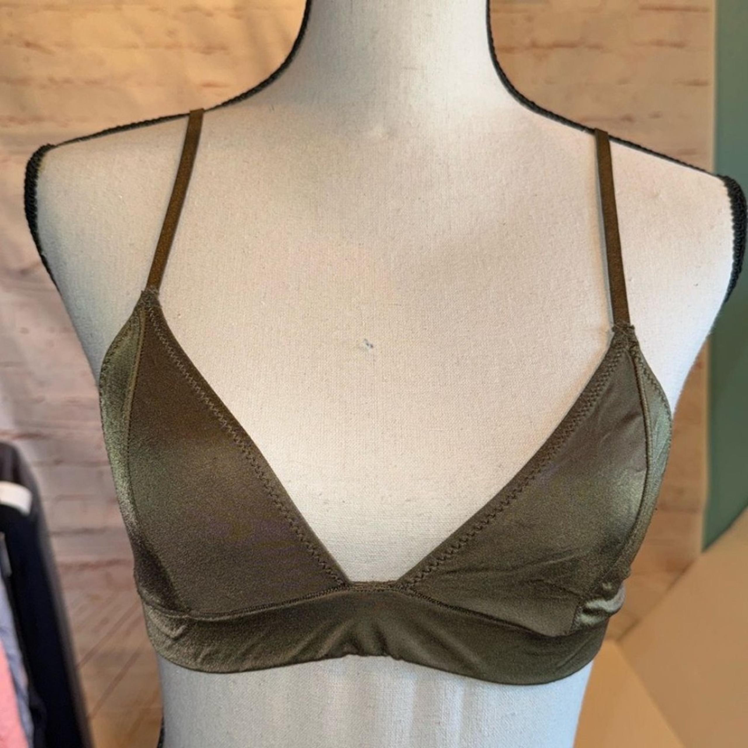 Out From Under Urban Outfitters Bra Womens Small Olive Green Satin Triangle