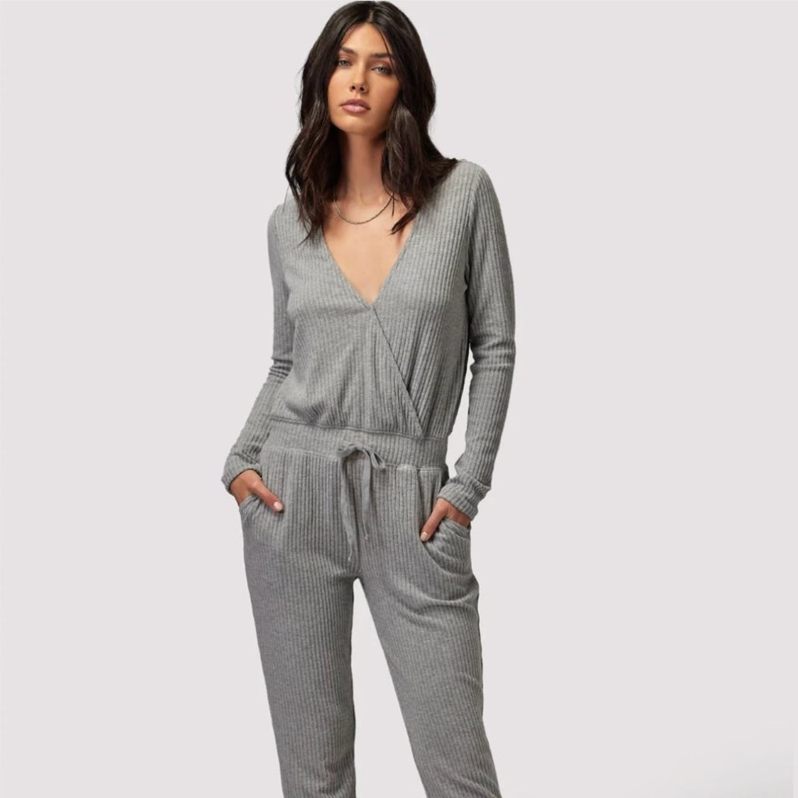 NWT Spiritual Gangster Emma Long Sleeve Jumpsuit In Grey. Size Medium