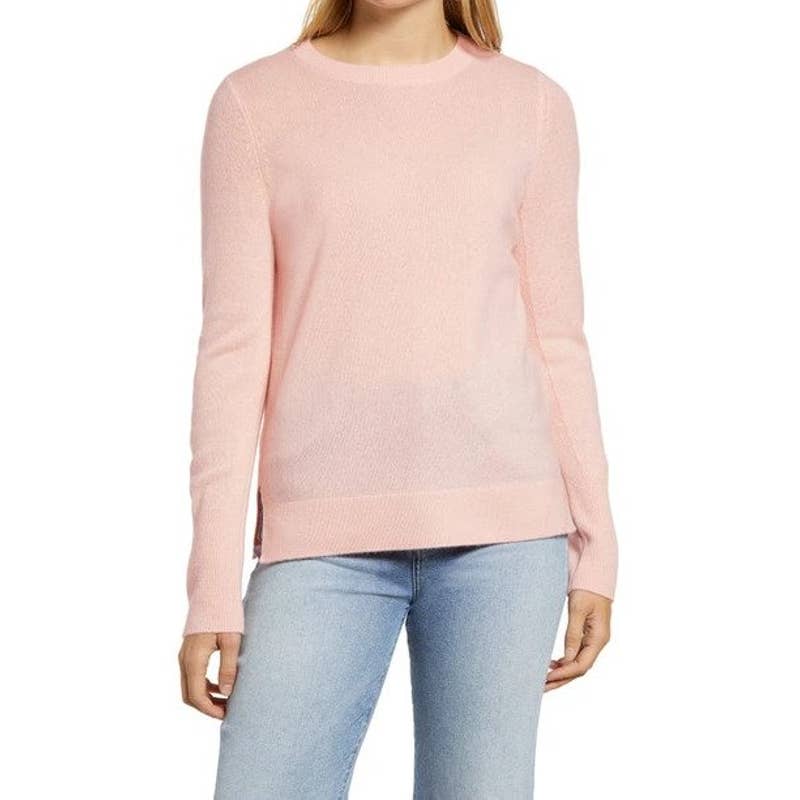 Halogenr Crewneck Cashmere Sweater Long Sleeve In Pink Chintz Size M NWT