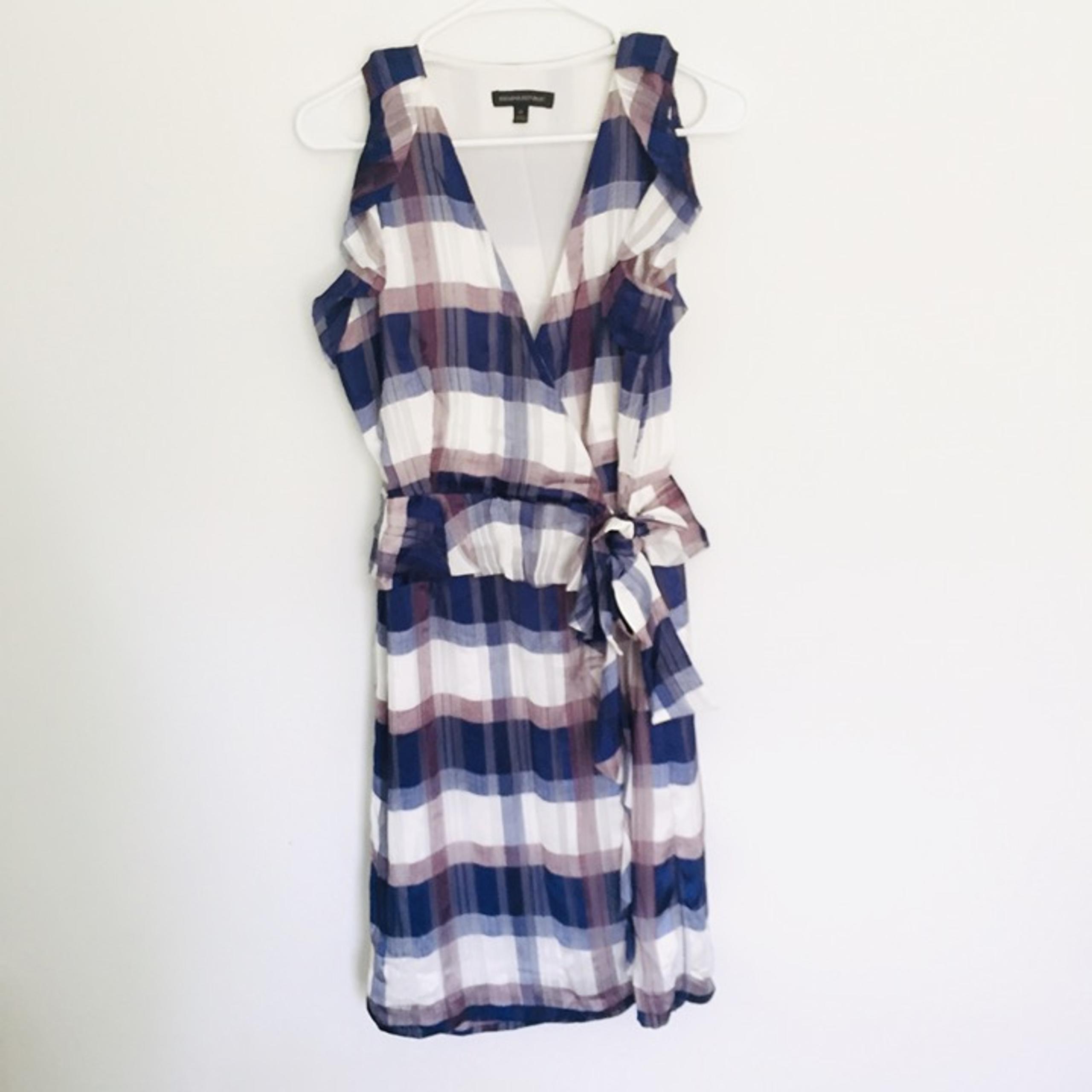 NEW Banana Republic Plaid Ruffle Wrap Dress, Navy, Size 6