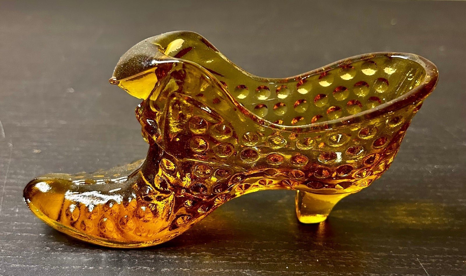 Fenton Hobnail Amber Glass Shoe