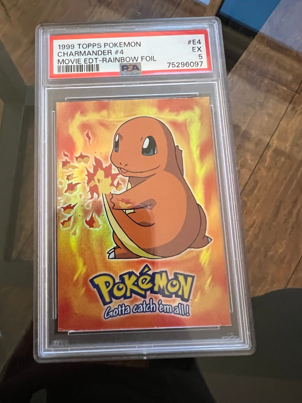 1999 TOPPS BLACK LOGO POKEMON FOIL #4 E4 CHARMANDER PSA 5 EX MOVIE EDITION holo