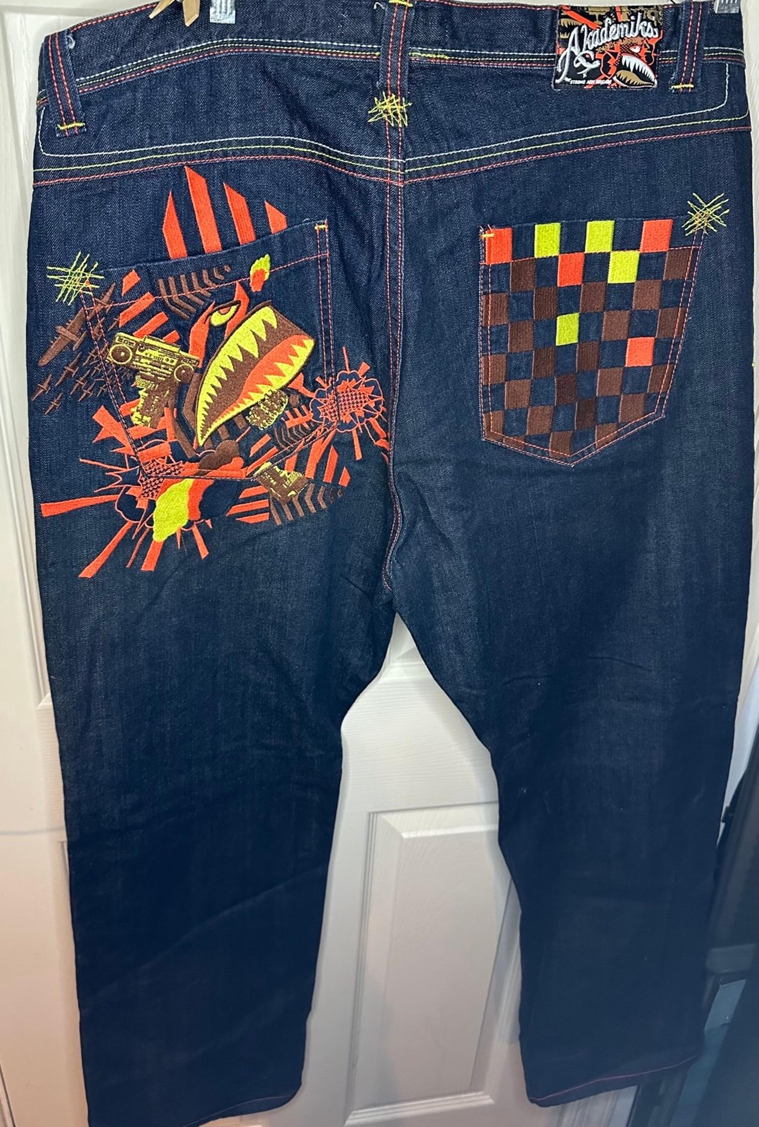 Akademiks Y2K baggy Embroidered Dark blue Jeans Size 40