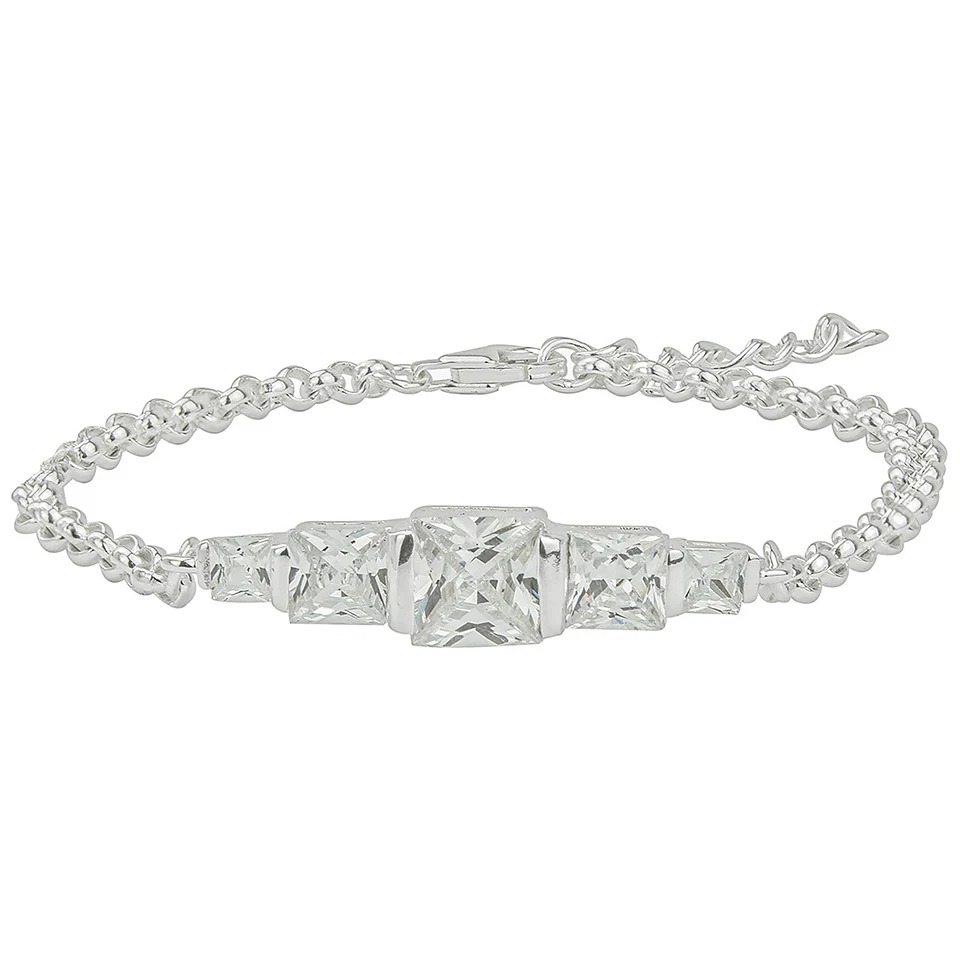 Sterling Silver 5 Stone Tiered Cubic Zirconia Bracelet
