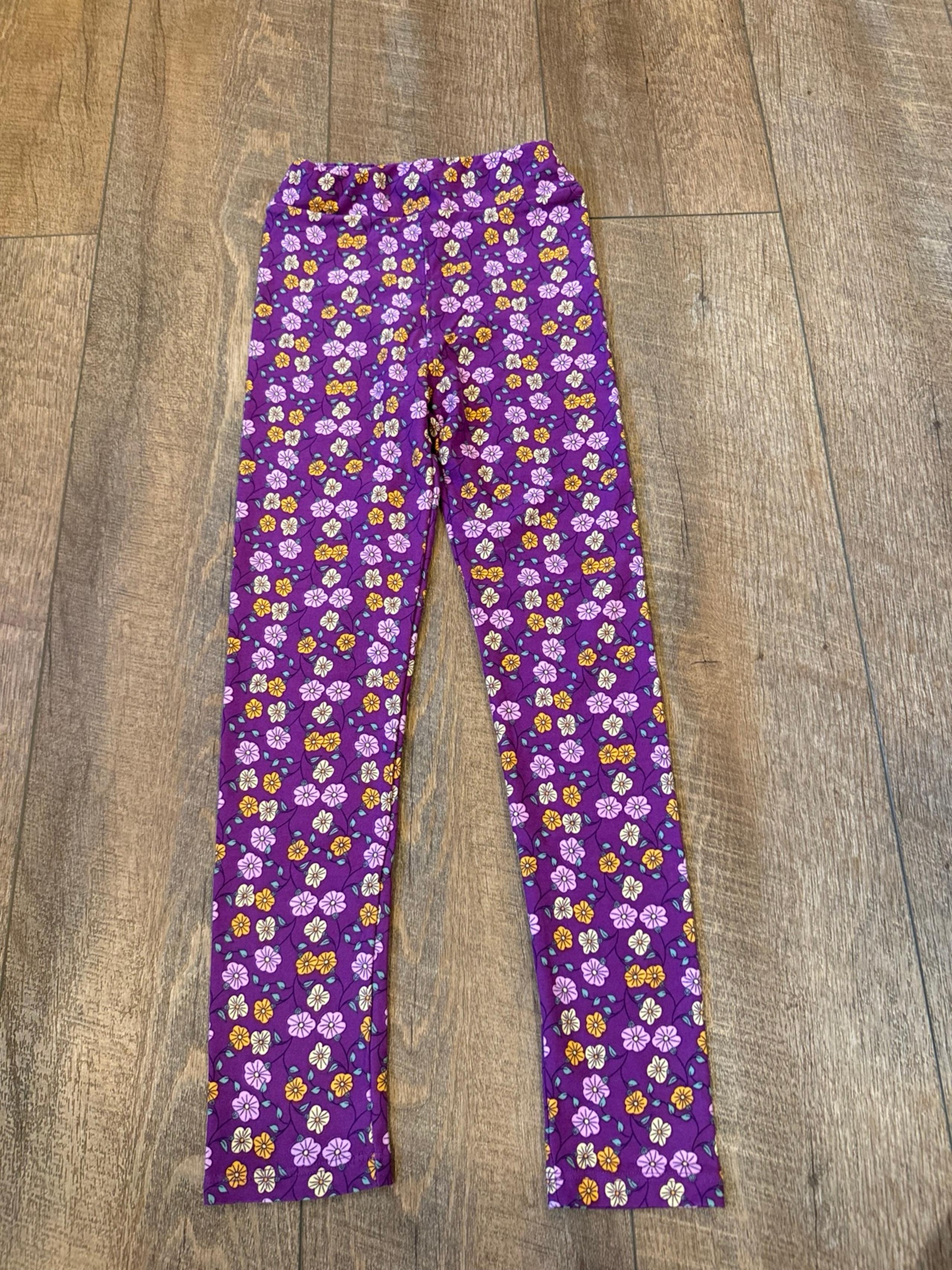 New LuLaRoe Youth Leggings Purple Pink and Orange Flowers Size L/XL