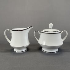 Noritake Spectrum 2983 Creamer and Sugar Bowl Set Platinum Rings Contemporary