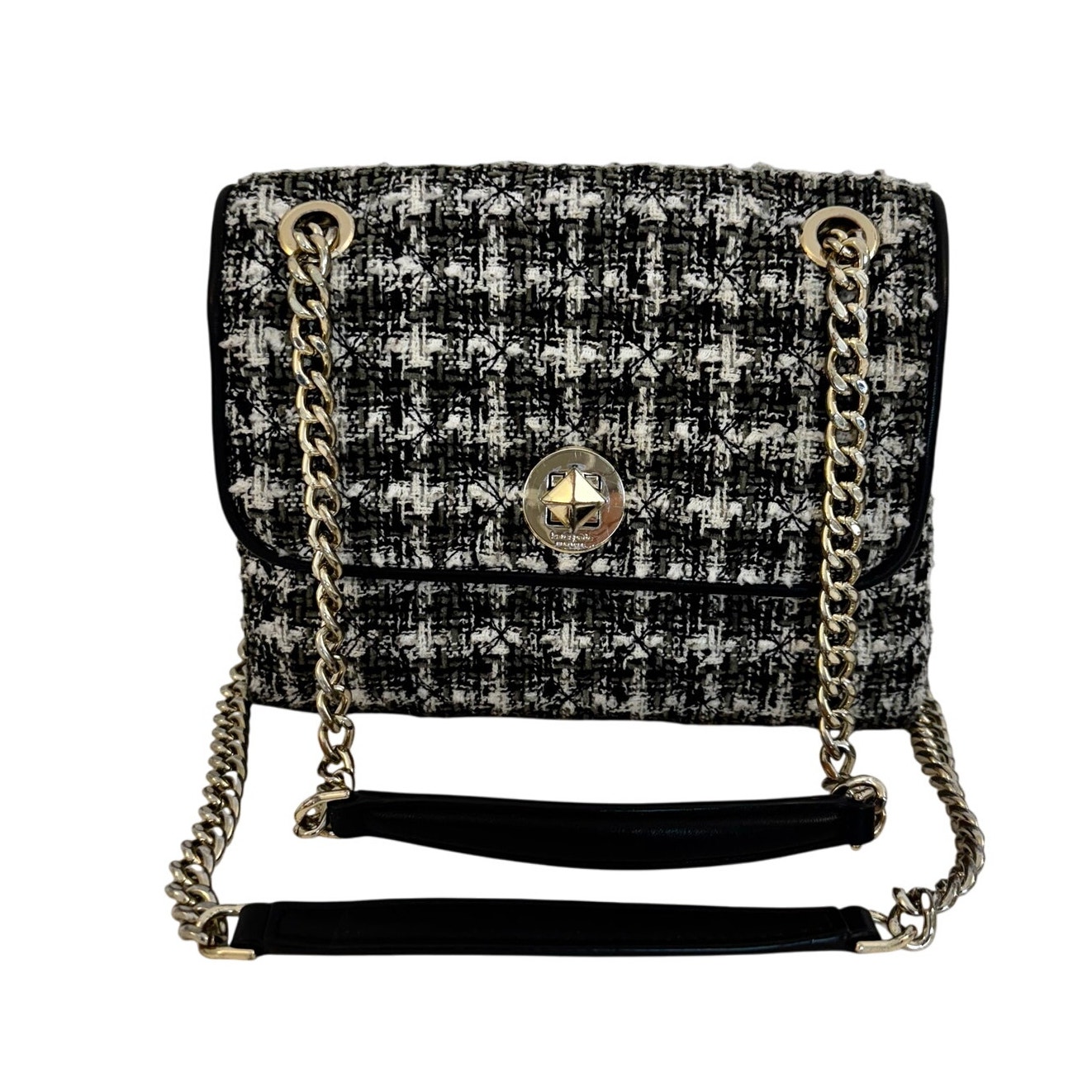 Kate Spade Natalia Tweed Small Flap Crossbody Shoulder Bag Black/White