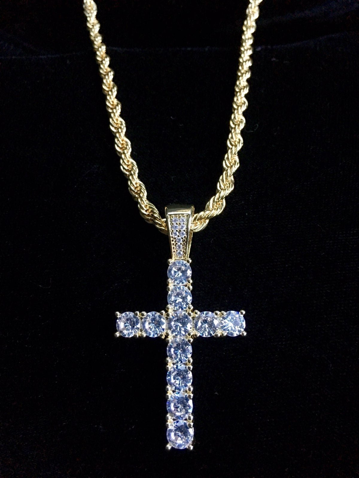 CROSS DIAMONDS CZ 18K GOLD CHAIN ITALY