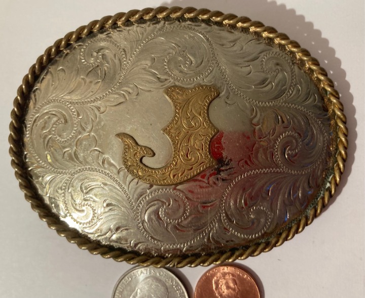 Vintage Metal Belt Buckle, Cowboy Style, J\