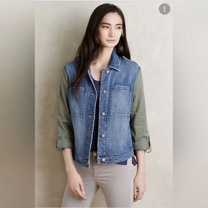 Anthropologie Pilcro & The Letterpress Denim Green Sleeve Back Jean Jacket Med