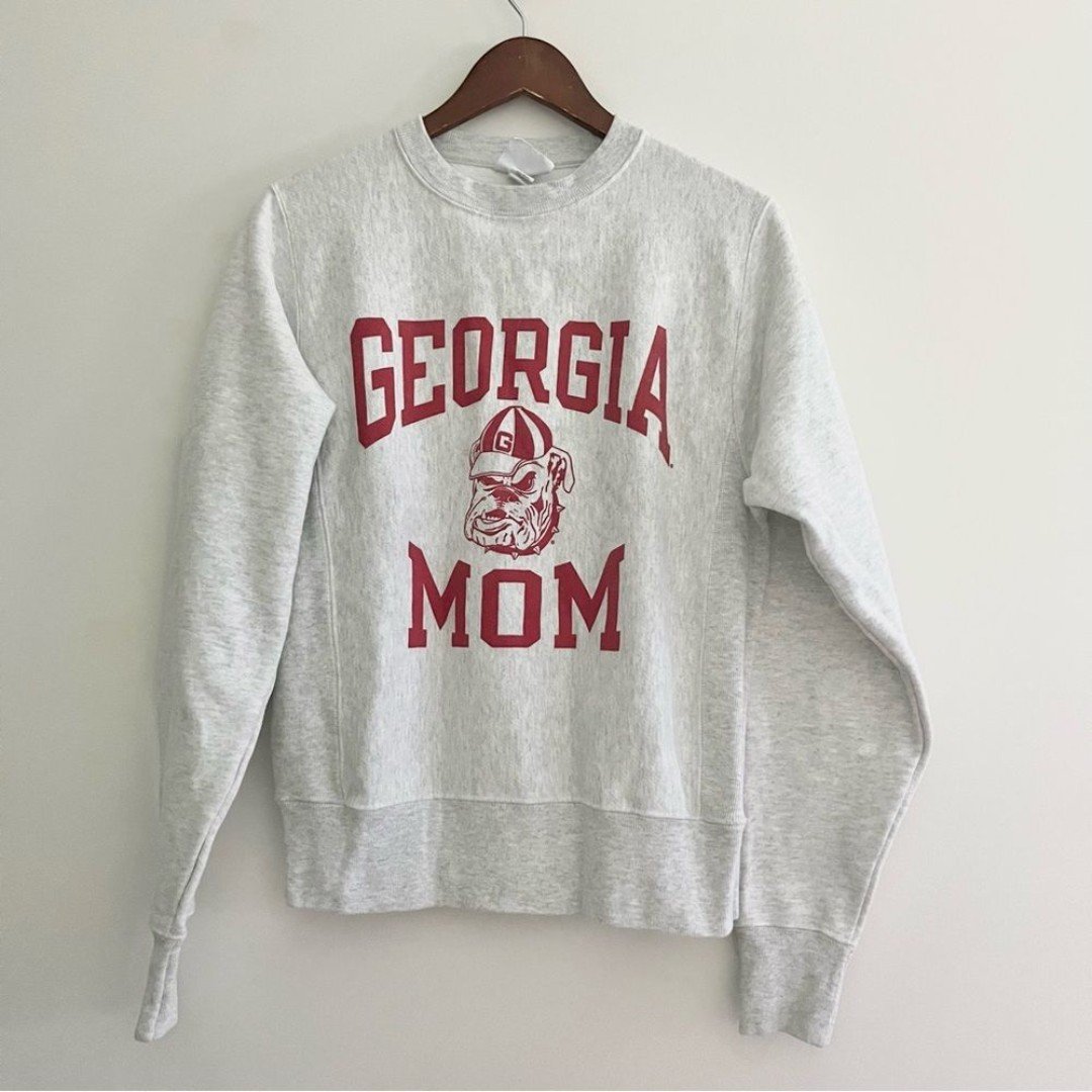 Champion UGA Reverse Weave Georgia Mom Sweatshirt Bulldogs Gray Maroon XS