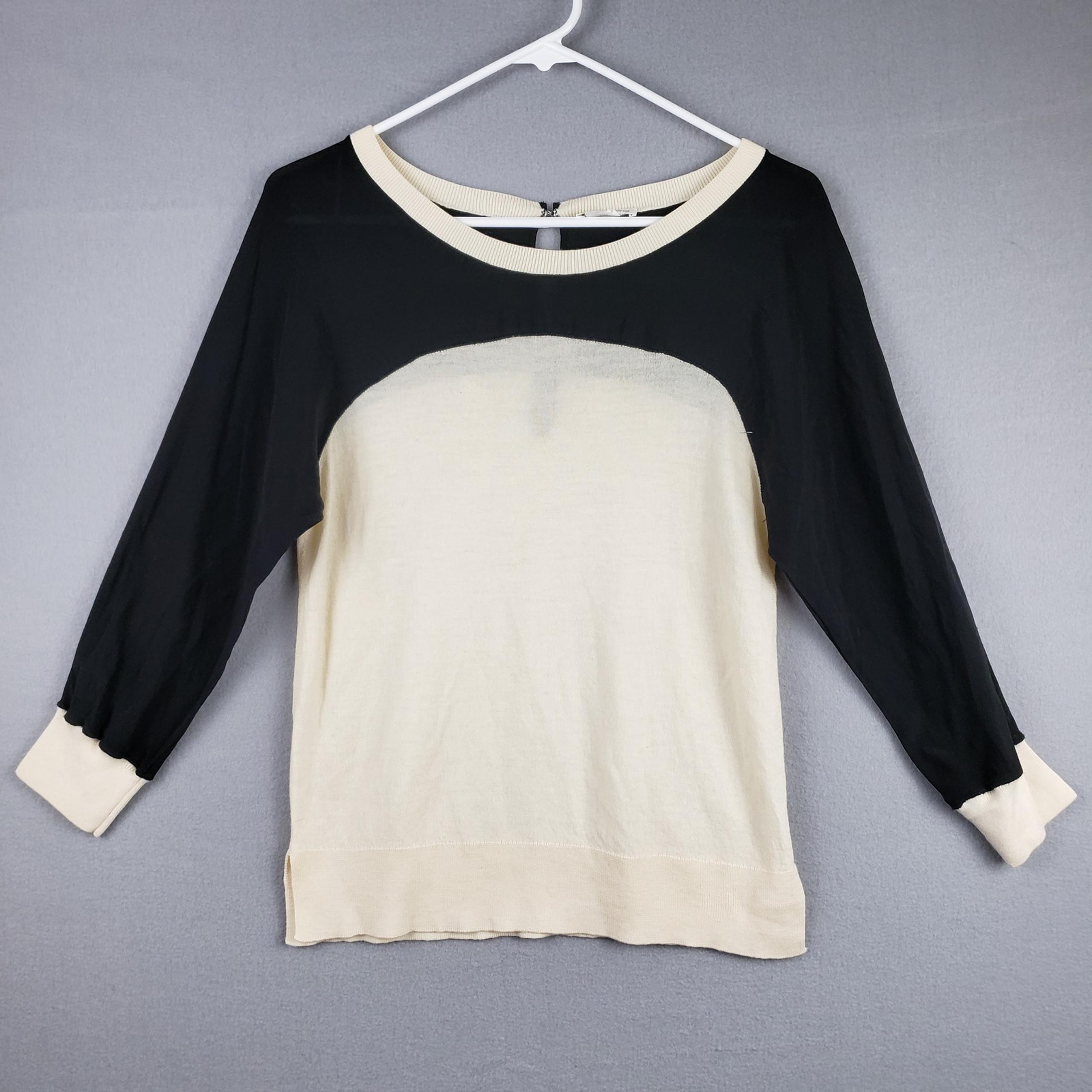 Club Monaco Size S Colorblock Pullover Sweater Black Cream Wool Silk Old Money