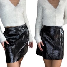 Theory Berdin Mini Black Skirt Patent Leather Zip Lambskin Size 4