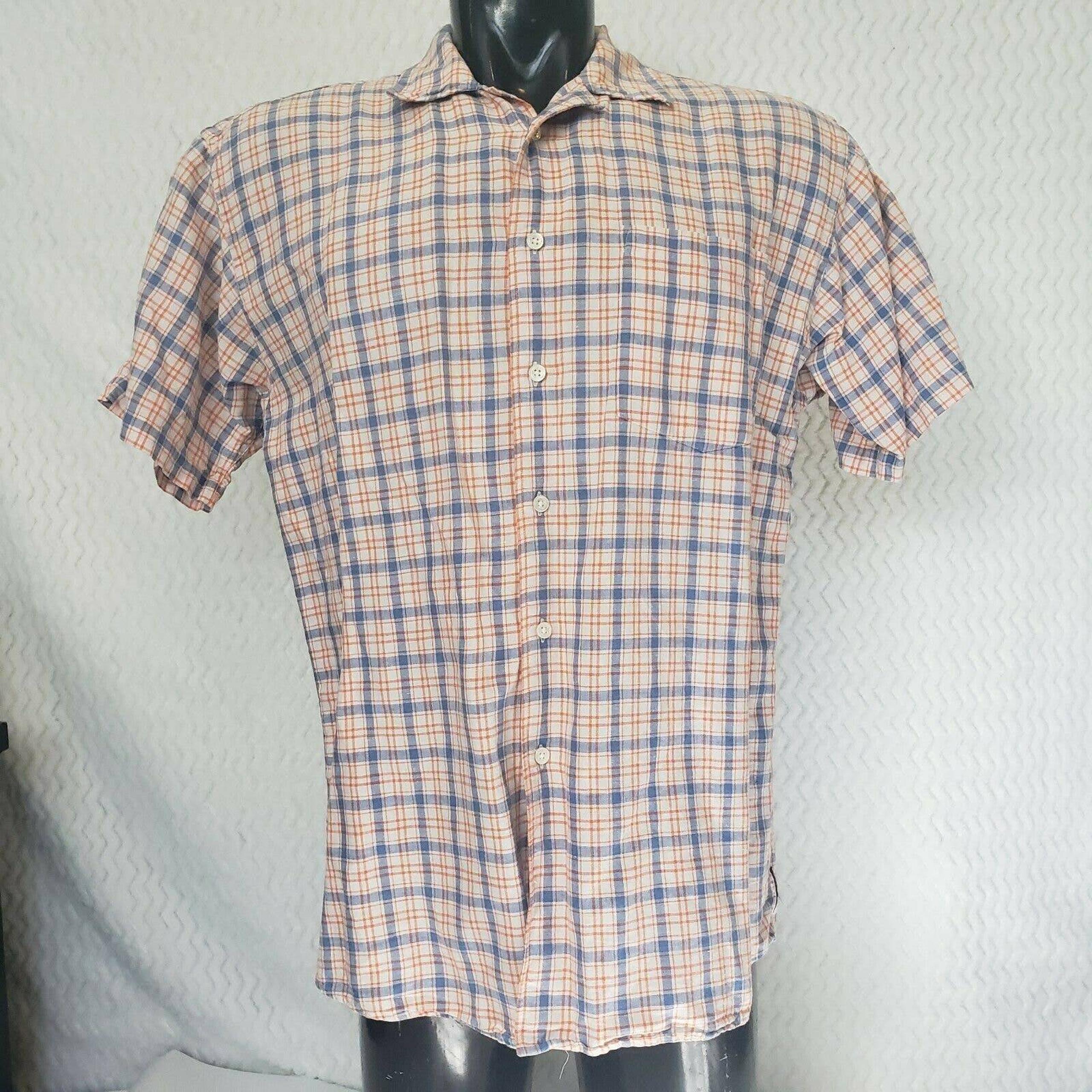 AX ARMANI EXCHANGE BUTTON SHORT SLEEVE SHIRT Mens MEDIUM Blue Yellow pocket