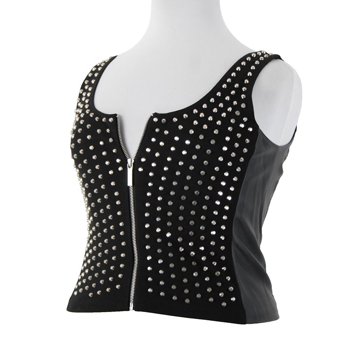 Michael Kors NEW 300 Sz 14 Black Silver Stud Faux Leather Lined 2 Way Wear Vest