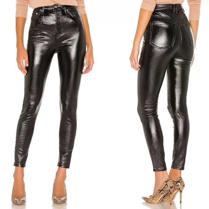 We The Free People Phoenix Coated Skinny Jeans Size 27 Button Fly Faux Leather