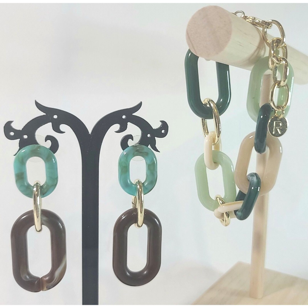 Rush By Denis & Charles Multicolor Rectangle Resin Link Earrings and Bracelet