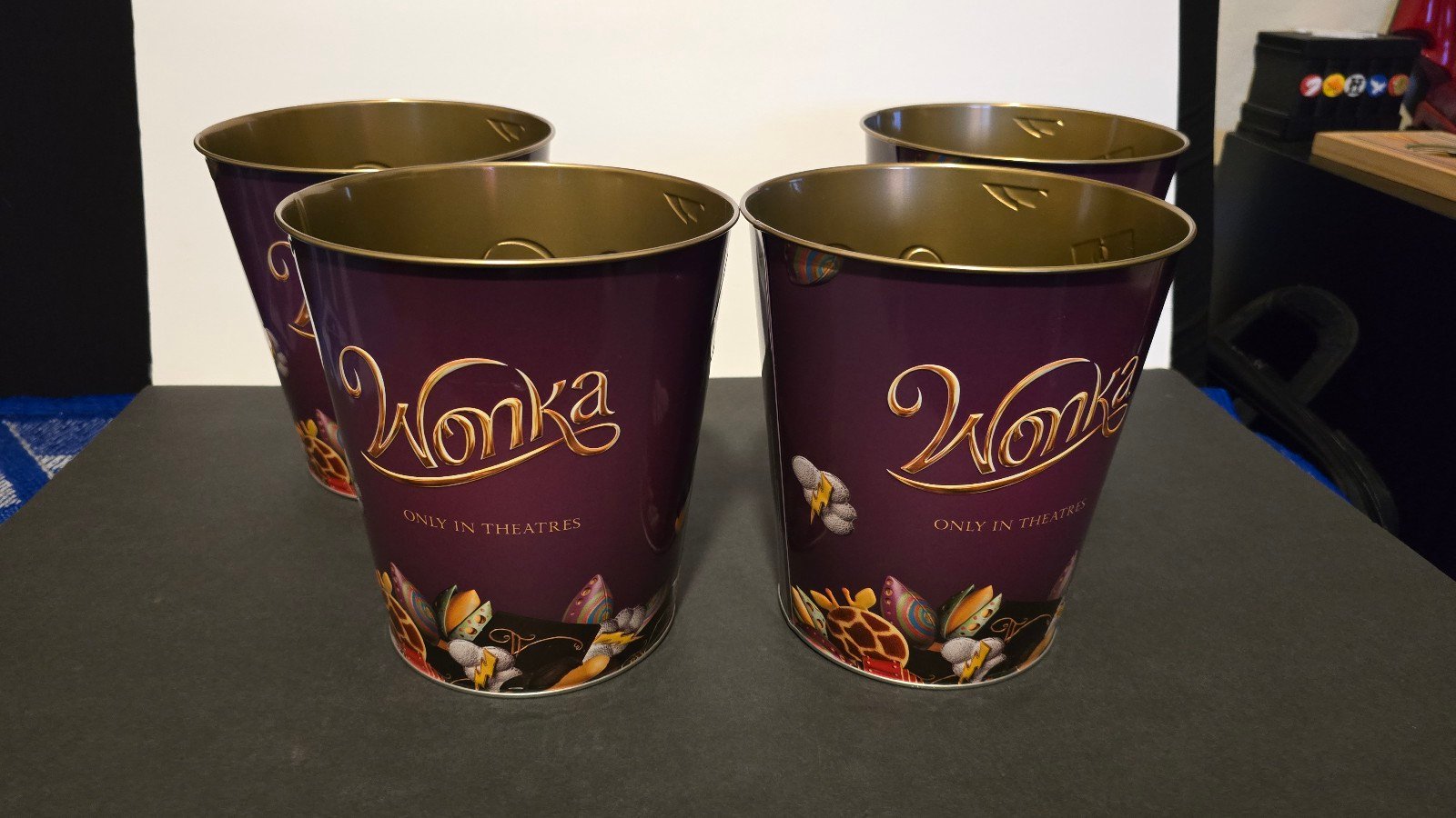 WONKA POPCORN METAL BUCKETx4