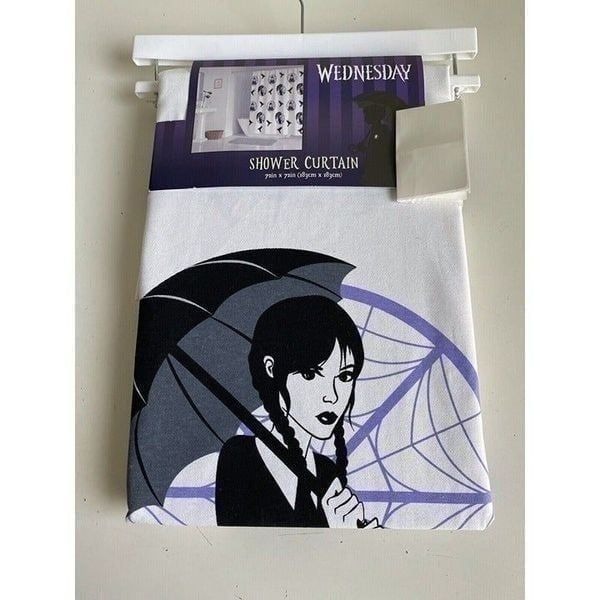 Wednesday Addams Crow Umbrella Halloween Fabric Shower Curtain 72”x72” NEW